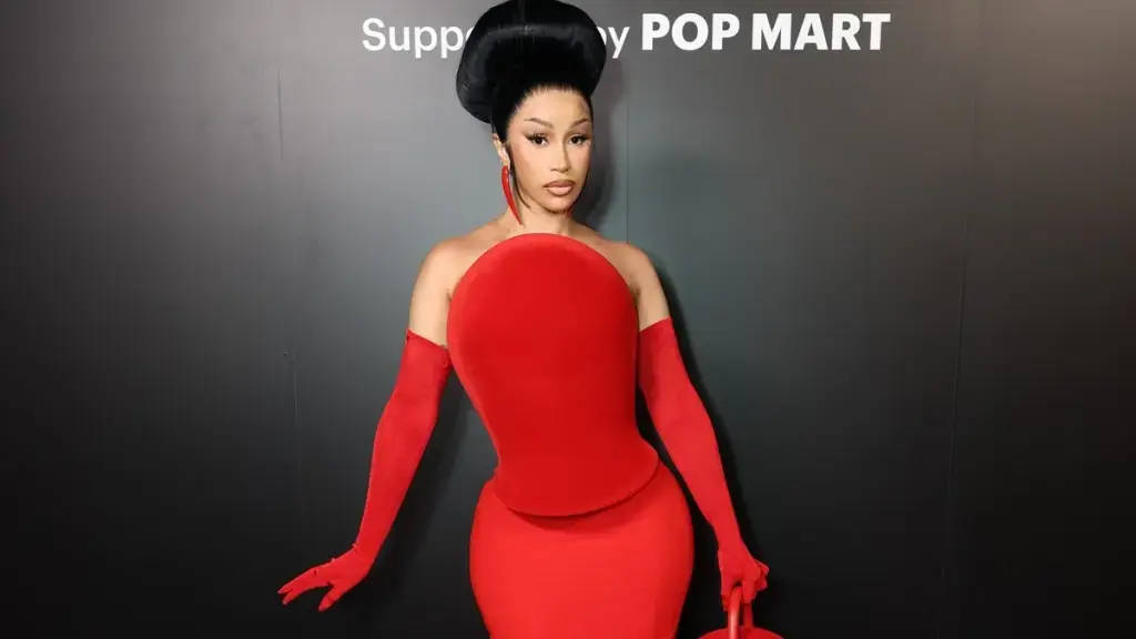 Cardi B Dazzles in Sculptural Red Gown at Paris Fashion Week