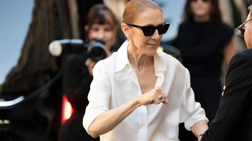 Celine Dion Wows Paris Crowds in Daring Shirt and Feather Skirt