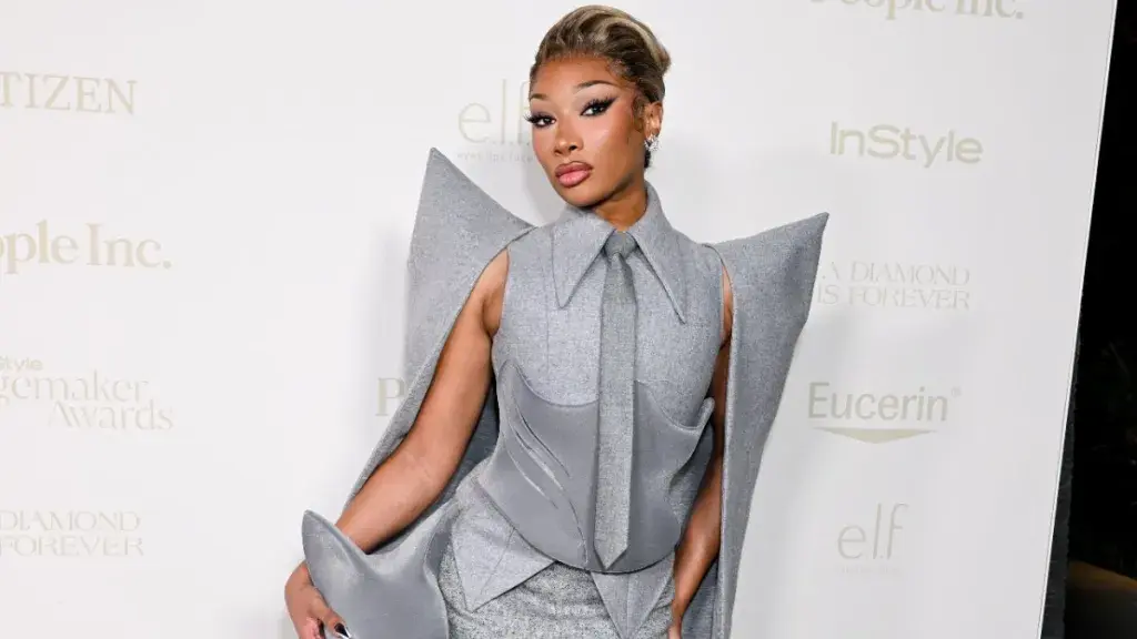Megan Thee Stallion Roars in Sculpted Gray Ensemble at InStyle Imagemakers Awards